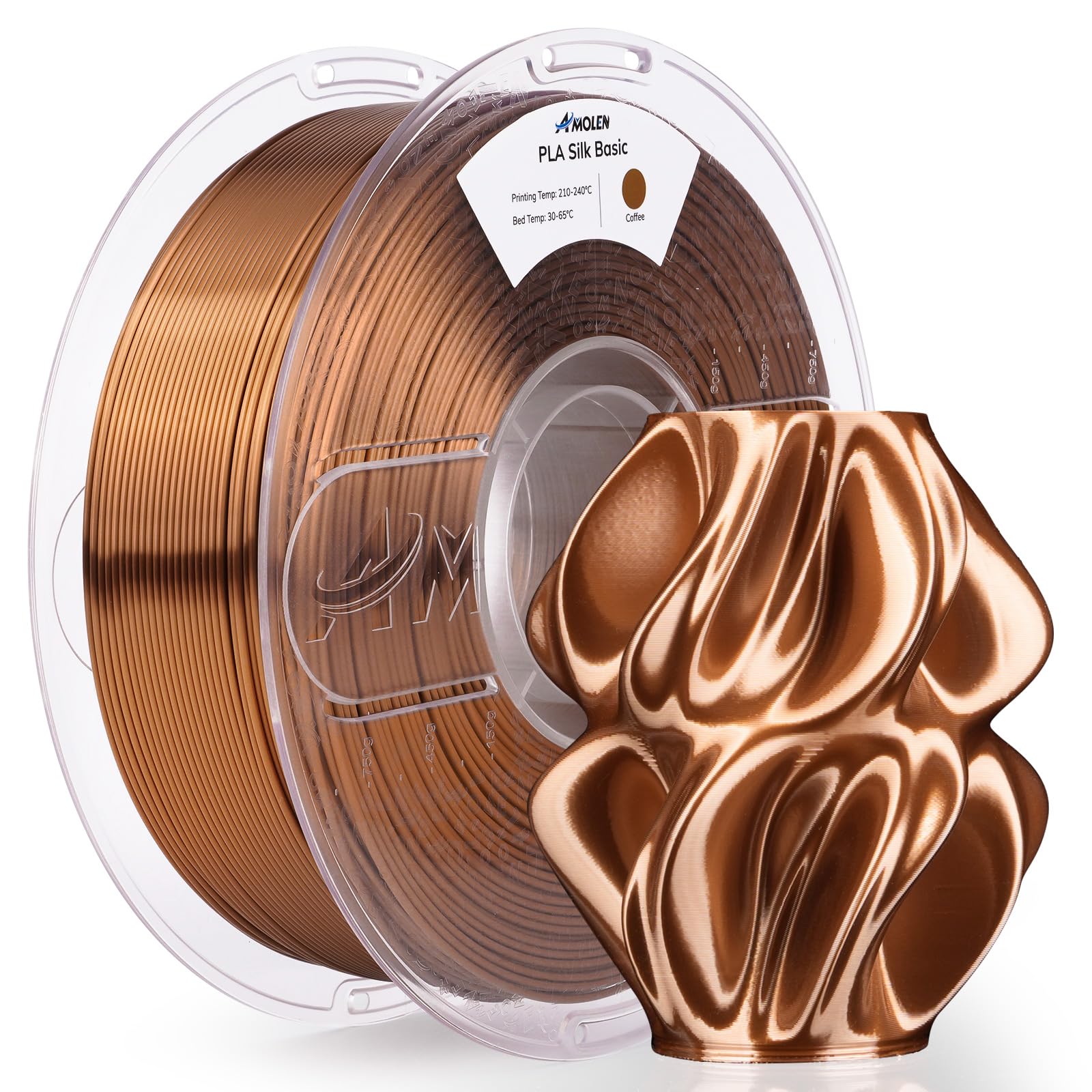 Photo 1 of AMOLEN Silk PLA Filament 1.75mm 3D Printer Filaments, Shiny Coffee Gold Filament for 3D Printing, 1kg(2.2lbs) Spool, Compatible with Most FDM Printer(Silk Coffee Gold)
