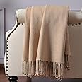 CUDDLE DREAMS Silk Throw Blanket with Hand-Knotted Fringe, Natural, Soft & Breathable (Taupe)