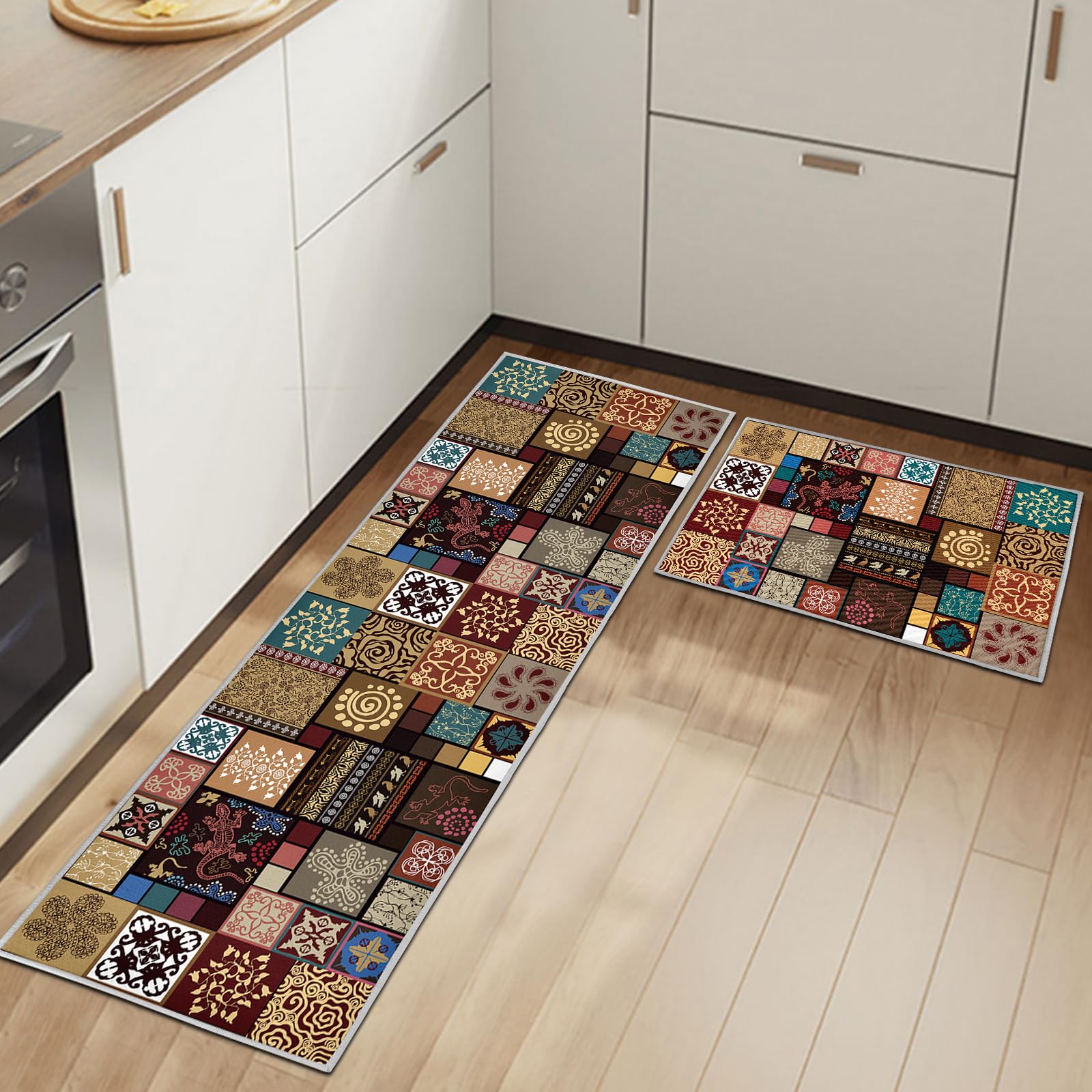 HSGLGNA Kitchen Rug, 2 Pieces Non Slip kitchen mat sets,Washable Kitchen Floor Mat For Kitchen,Hallway,Living Room,Bedroom,Bathroom (Style C, 43 x 150 cm (Rectangular)) — image 1