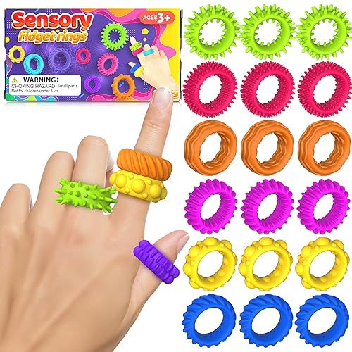 Fidget Toys Kids Sensory Rings: Fidget Ring Sensory Toys for Kids with  Autism Quiet Anxiety Fidgets for Classroom 18 Pack in Oman Whizz Fidget 