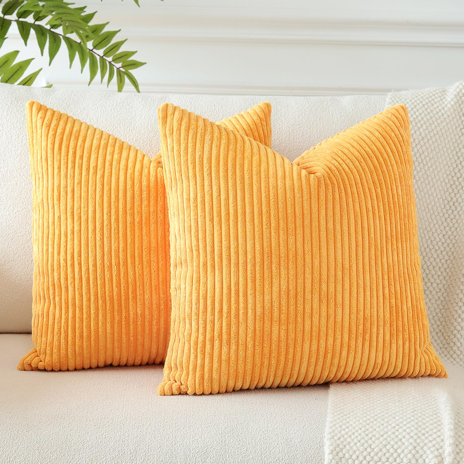 JOTOM Corduroy Decorative Throw Pillow Covers 50x50 cm Soft Striped Boho Cushion Covers 20x20 Inch Cushion Case Square Pillowcases for Couch Sofa Living Room Bed Home Decor Set of 2 (Orange Yellow) — image 1