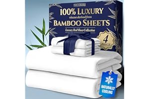 DECOLURE 100% Viscose Derived from Bamboo Sheets Queen Size 4pcs - Ultra Soft & Luxuriously Cooling, 17" Deep Pocket, Double Stitching, Perfect for Hot Sleepers - Queen Bed Sheets (White)