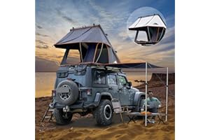 HEYFUN Adventurer Plus Rooftop Tent Hardshell with Side Awning, Air Conditioner Outlet with Bracket, Luggage Racks&Replaceable Rain Flies, Truck Bed Tent for Camping, Pop Up Roof Top Tents