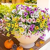 EPIMA 12 Bundles Outdoor Artificial Flowers for Home Decoration,Mixed Realistic Plastic Fake Plants Flowers for Porch Patio Balcony Planter Yard(4 Color)