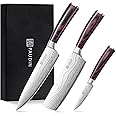 PAUDIN Kitchen Knife Set, 3 Piece High Carbon Stainless Steel Professional Chef Knife Set with Ultra Sharp Blade & Wooden Handle (Kitchen Knife Set 3 Pcs)