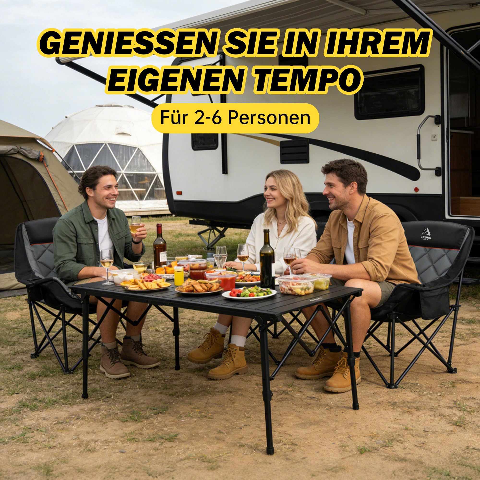 ARURU Groß Campingtisch faltbar Klapptisch 128×60.5cm mit Aluminiumrahmen Aufrollbare Tischplatte Falttisch klappbar Höhenverstellung - bis 50kg inkl für 4-6 Personen 7