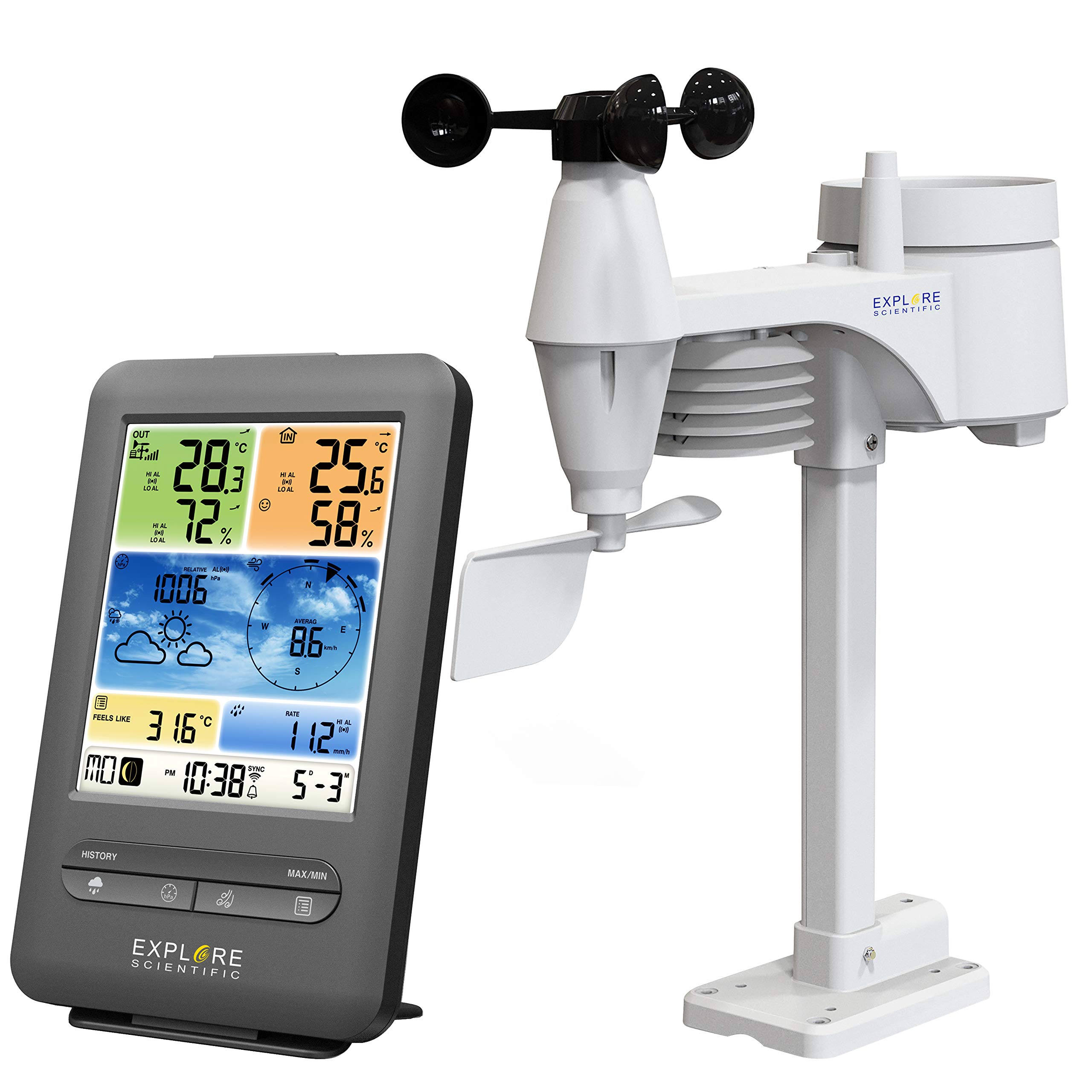 Explore Scientific Weather Station Weather Centre with 5-in-1 Outdoor Sensor for Temperature, Humidity, Air Pressure, Wind and Rain