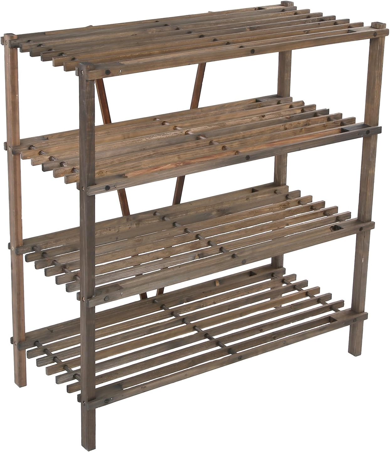 ULTIDECO 4-Tier Solid Wood Shoe Rack, Household Shoes Tower and Storage Organizer Cabinet in Carbon Black stain