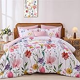 Annibedding Pink Floral Queen Comforter Set, 8 Piece Soft Microfiber Flower Bed in a Bag Bedding Set with Pillowcase and Sheets for All Season (90"x90")