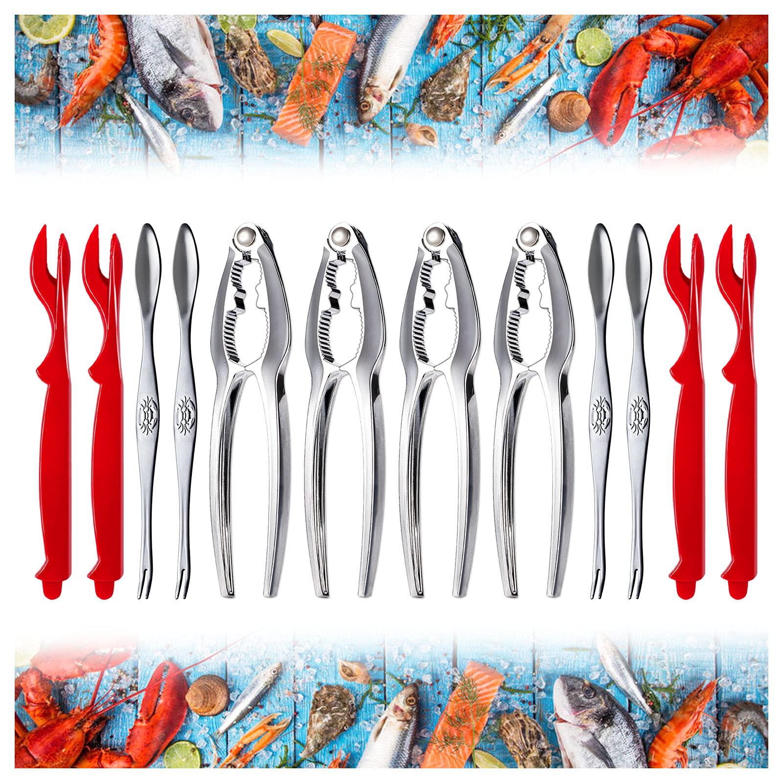 Photo 1 of 13 Pieces Crab Leg Crackers Set Including 4 Nut Crackers, 4 Lobster Shell Forks, 4 Stainless Steel Forks and 1 Portable Bag, Crab Crackers and Tools, Dishwasher Safe