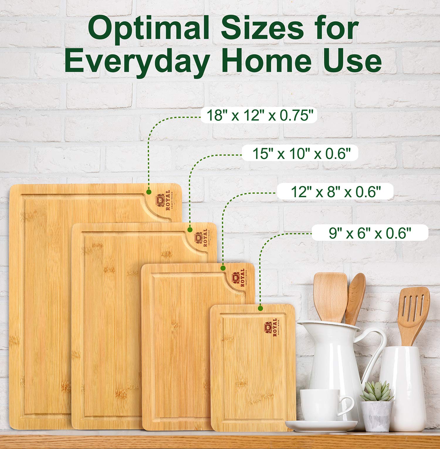 Organic Bamboo Cutting Board with Juice Groove (Set of 3) - Kitchen Cutting Board Meat (Butcher Block) Cheese and Vegetables | Antibacterial Heavy Duty Serving Tray with Handle