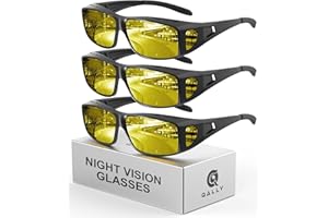 QALLY Night Vision Glasses, Fit Over Glasses Mens Womens, Wrap Around Anti Glare HD Night Vision Lens for Night Driving