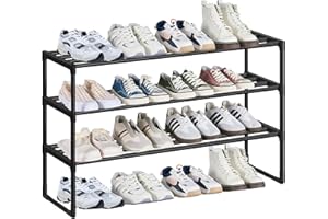 SANGMUCEN Shoe Rack, 3 Tier Shoe Organizer, Shoe Rack for Closet, Metal Shoe Storage Organizer for 15 Pairs, Black SSR003H