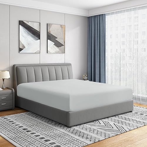 Cathay Home Twin Fitted Sheet - Double Brushed Ultra Soft – Wrinkle & Fade Resistant - 16" Deep Pocket Fitted Sheet Only - Good Fit for 14"-18" Deep Mattress (Twin, Light Gray)