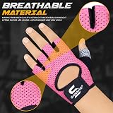 SAWANS Gym Gloves Men Women Fitness Gloves Non-Slip Silicone Padded Palm Pink L view 3