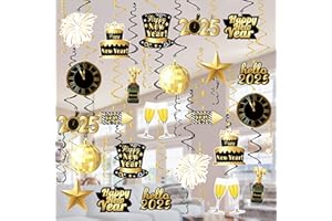 Tifeson 36 Pcs Happy New Year Decorations Hanging Swirls - Happy New Year Decorations 2025 - New Year's Eve Party Decorations Supplies 2025 for Home Office Ceiling (Black and Gold)