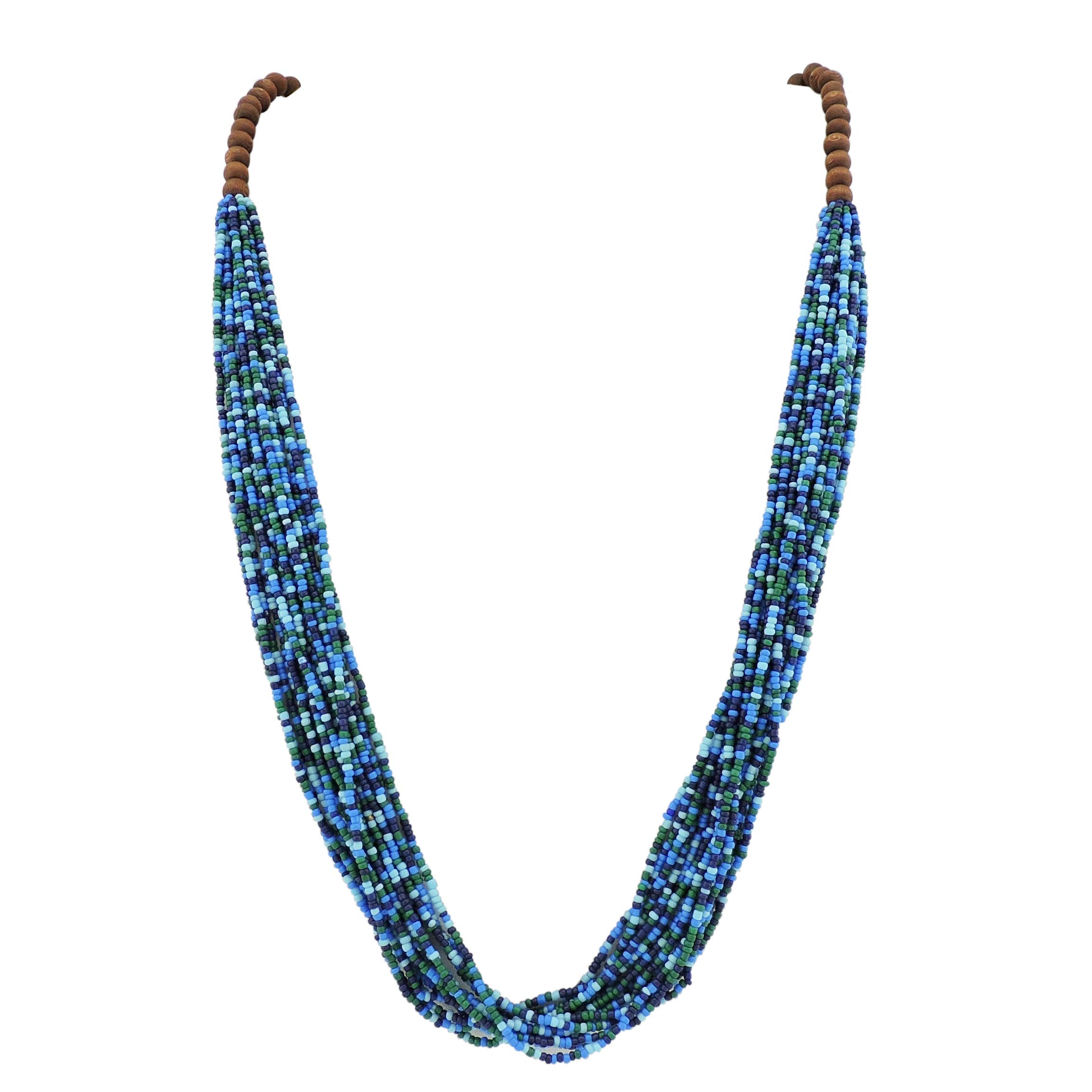 Bocar Long Multiple Row Handmade Beaded Statement Necklace with Gift Box (NK-10407-blue)