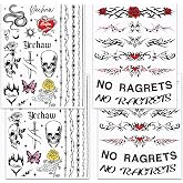 Qpout 4 Sheets No Regrets Temporary Tattoo Barbed Wire Neck Tattoos for Halloween Party Costume Ball Cosplay Supplies Tattoos
