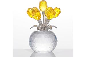 Yellow Rose Flower Crystal Figurine with Vase, Bouquet Flowers Ornament Gifts for Wife Girlfriend Women , Handmade Crystal Fl