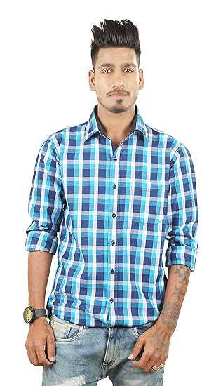 blue check shirt combination