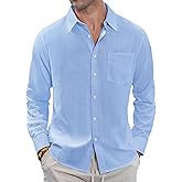 J.VER Men's Linen Shirts Casual Button Down Long Sleeve Shirt Solid Spread Collar Summer Beach Shirts with Pocket
