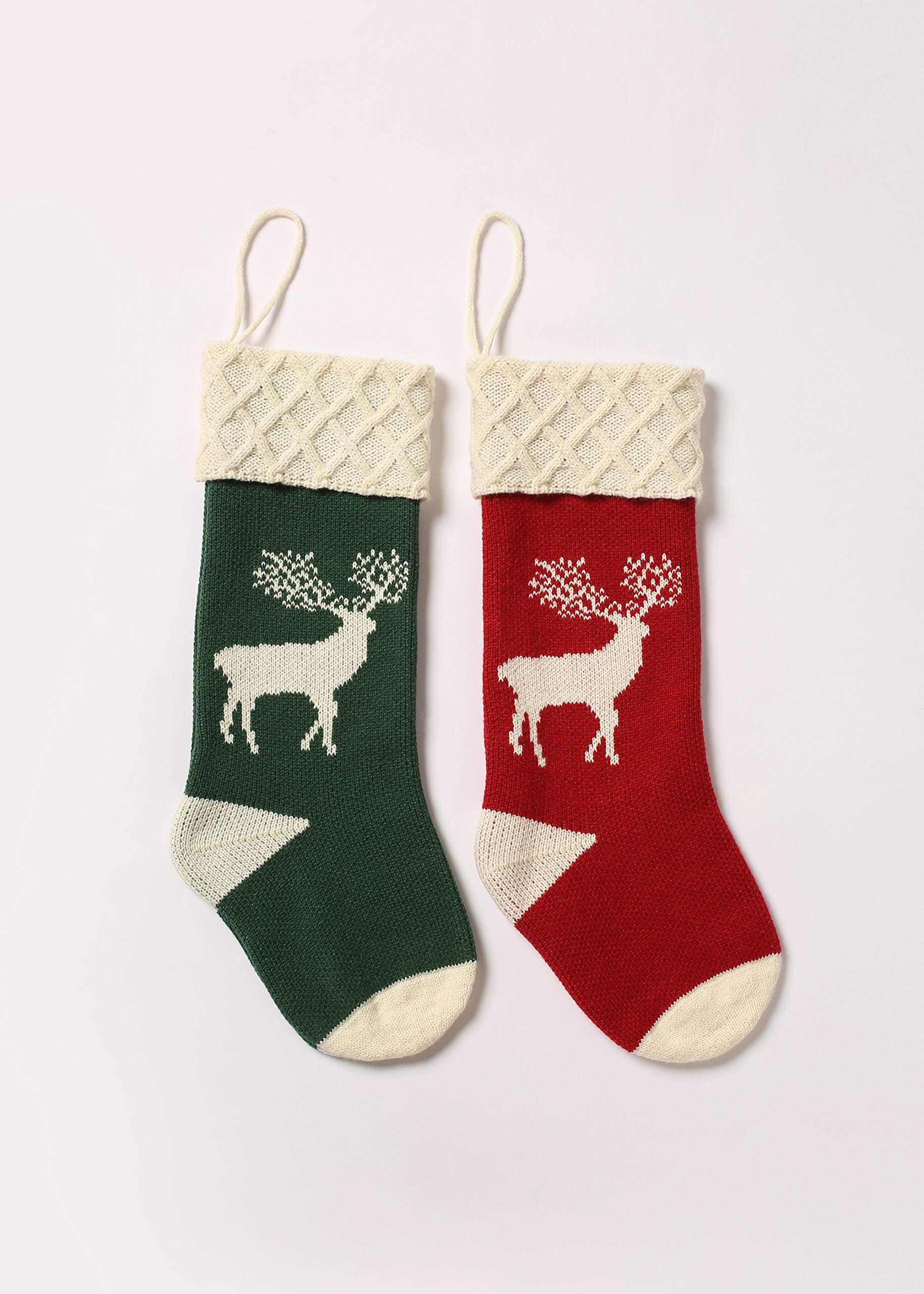 Christmas Stocking Set of 4, Xmas Sock Sack Gift Bag for Tree Decoration Christmas Ornament Candy Pouch Bag Theme Reindeer 4 Pcs