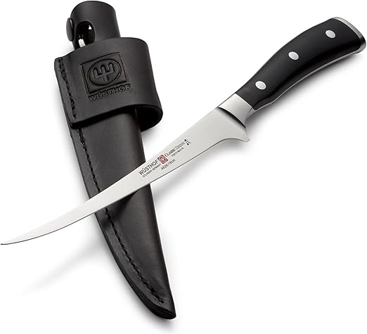 Amazon Com Wusthof Classic Ikon 7 Inch Fillet With Sheath Black Fillet Knives Kitchen Dining