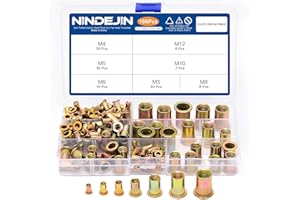 NINDEJIN 166 pcs Rivet Nuts Assortment Kit, Threaded Inserts Rivet Kit, Metric Nutsert Rivnut Set, M3 M4 M5 M6 M8 M10 M12 Riv