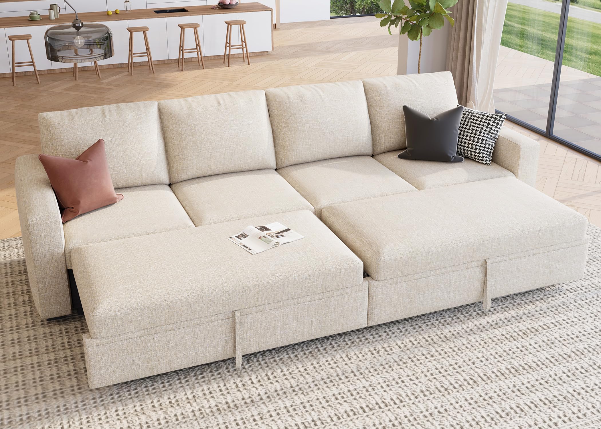 Photo 1 of *PARTIAL SET* ONLY ONE BOX PART OF HONBAY Modular Sectional Sleeper Sofa Bed, with Pull Out Bed, Linen Convertible Sectional Couches for Living Room - Beige
