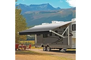 YESCAMP Motorized Retractable Electric Camper Awning for RV, Trailers, 5th Wheel, Toy Haulers, Motohome - 20Ft, White Frame, Grey Fade
