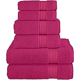Elegant Comfort Premium Cotton 6-Piece Towel Set, Includes 2 Washcloths, 2 Hand Towels and 2 Bath Towels, 100% Turkish Cotton - Highly Absorbent and Super Soft Towels for Bathroom, Hot Pink