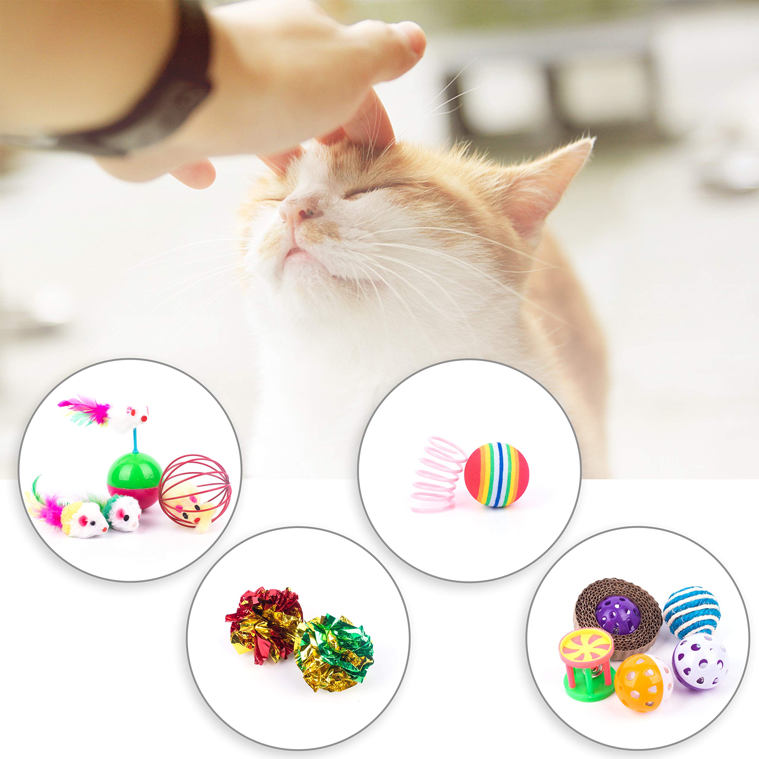 Cottia 16PCS Cat Toys Variety Pack - 2 Way Tunnel, Fluffy Mice, Cat Teaser, Tumbler, Spring Balls, Interactive Play & Exercise Kitten Toys Cat, Kitty (Color May Vary)
