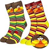 2 Pairs Thanksgiving Turkey Socks for Women Men Teens, Fall Autumn Stripes Woven Socks Bulk Fuzzy Stocking, Thanksgiving Harvest Themed Party Funny Gifts