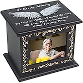 Wooden Urn Box for Ashes Cremation Urns for Human Ashes Adult Male or Female, Memorial Keepsake Urns with Photo Frame, Funeral Casket for Men Women, Burial Urn for Adults Up to 200 IBS-Wing