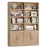 FACBOTALL Bookshelf and Bookcase with Doors, 6 Tier