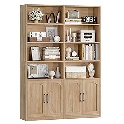FACBOTALL Bookshelf and Bookcase with Doors, 6 Tier