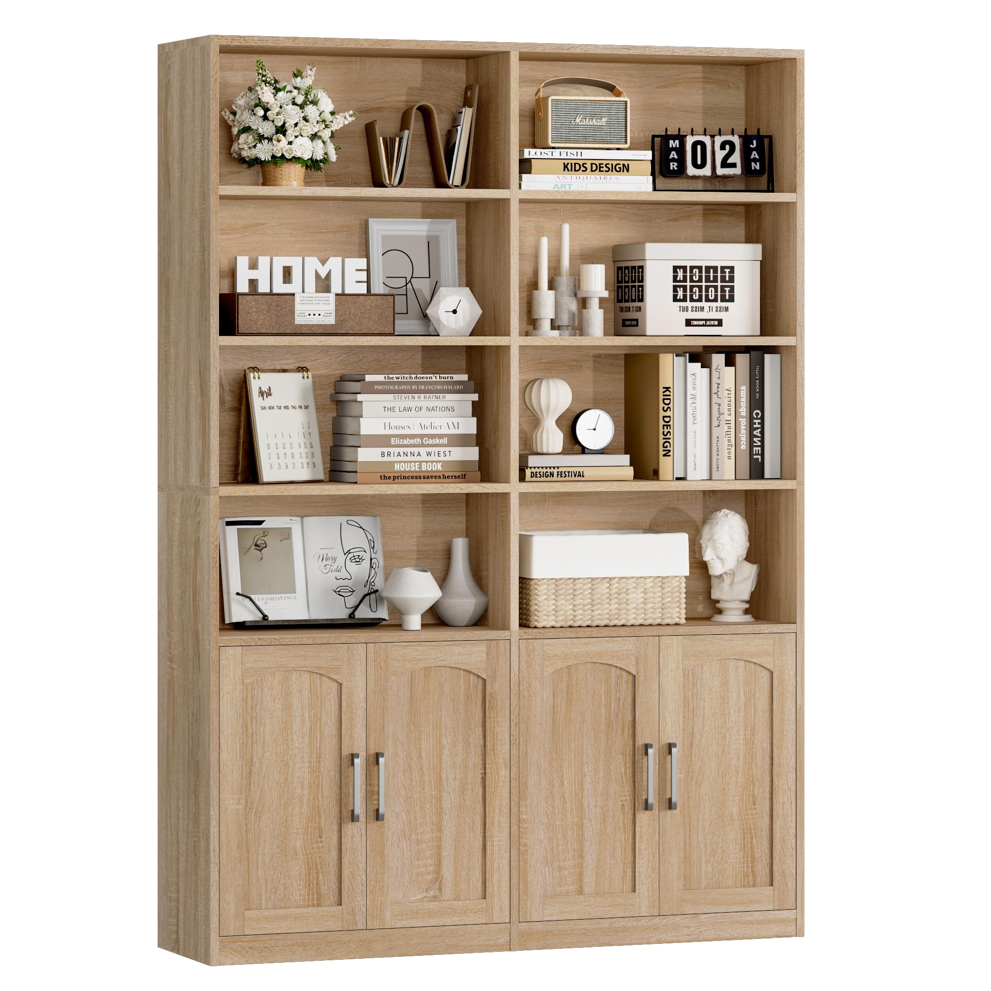 FACBOTALL Bookshelf and Bookcase with Doors, 6 Tier