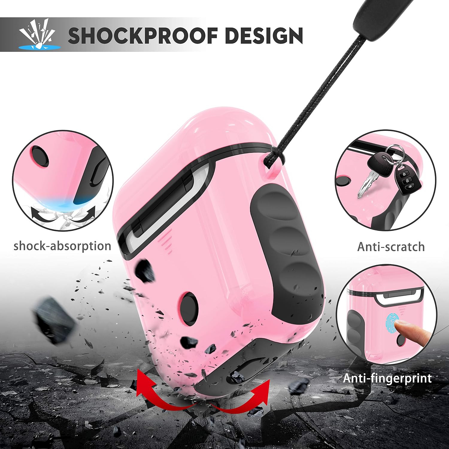 ORETECH Case for AirPods 1/2, 1 Shockproof Anti-Scratch Silicone PC Accessories Case, Pink and Black, Pink & Black - Image 4