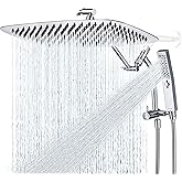 G-Promise All Metal 16 Inch Shower Head with Massage Mode Handheld, Rain Shower Head with Handheld Spray Combo, 3-Way Diverter with Pause Setting, 12 Inch Adjustable Extension Arm (Chrome)