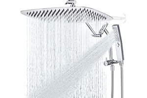G-Promise All Metal 16 Inch Shower Head with Massage Mode Handheld, Rain Shower Head with Handheld Spray Combo, 3-Way Diverter with Pause Setting, 12 Inch Adjustable Extension Arm (Chrome)
