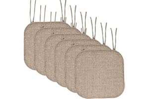 Sweet Home Collection Chair Cushion Memory Foam Pads with Ties Honeycomb Pattern Slip Non Skid Rubber Back Rounded Square 16" x 16" Seat Cover, 6 Pack, Aria Brown