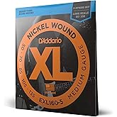 D'Addario EXL160-5 5-String Nickel Wound Bass Guitar Strings, Medium, 50-135, Long Scale