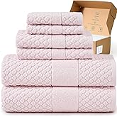 Simple&Opulence 6 Piece Luxury Towel Set, 100% Cotton Bathroom Towels with Hanging Loop (2 Bath Towels, 2 Hand Towels, 2 Washcloths) Stylish, Soft & Absorbent for Home, Hotel, Gym, Spa-Pink