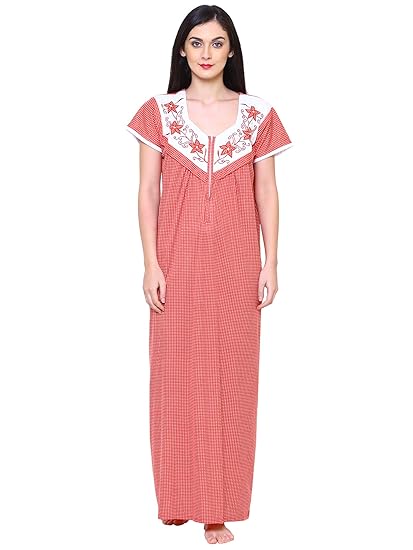 Women's Cotton Feeding Maternity Nursing Nighty Nightwear for Pre & Post Pregnancy with Invisible Zip