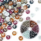 KISSITTY 48g/Box 7mm Acrylic Letter Beads 6 Colors Flat Round Alphabet Capital Initial Loose Spacer Beads Bulk for DIY Crafts Name Necklace Friendship Bracelets Earrings Jewelry Making