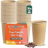 ECO SOUL 25 Pack 16 oz Disposable Coffee Cups Eco-Friendly, Biodegradable, Compostable, Leak-free & Sturdy To Go Hot Drink Travel Bagasse Cup for Tea, Chocolate, Party, Picnic & Cafe, Office & Home
