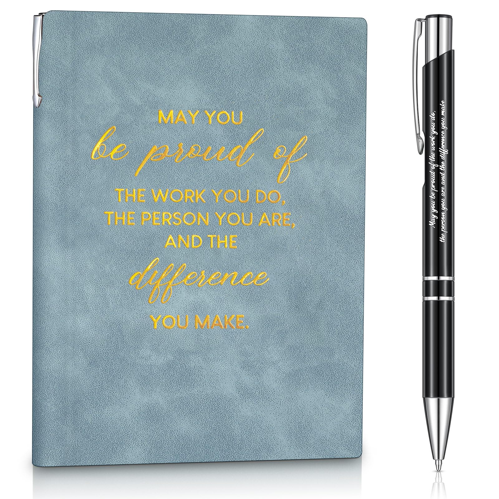 Tenare Appreciation Gift A5 Sheepskin Leather Journal and Pen Set Inspirational Notebook for Nurse Teacher Coworker Volunteer Graduation Gift Colleague Office(Blue,Be proud of)