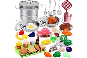 ALOTJOY Toys for 3 4 Year Old Girls Boys,45PCS Stainless Steel Play Kitchen Accessories Toys for Girls,Play Food Sets for Kids Kitchen,Toddler Toys for Girl,Christmas Easter Valentines Day Gifts Toys for Kids