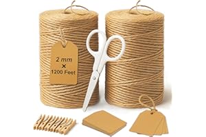 AMZROLE 5 Pack Natural Twine String Suit: Jute Twine for Crafts Gardening Gift Wrapping Home Decor Knitting - 2mm 1200 Feet Jute Rope Twisted from 3 Ply - Suitable for Handicraft and Gardening Enthusiasts