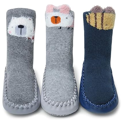 Adorel Baby Hüttenschuhe Gefüttert Socken Rutschfest 3 Paar